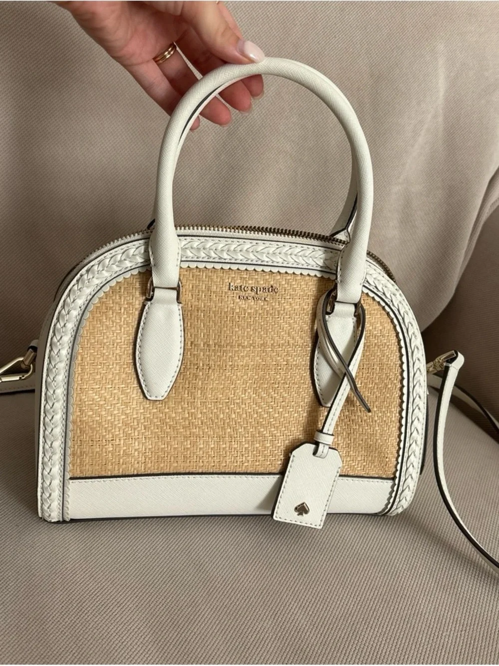 kate spade New York White & Natural Straw Dome Satchel